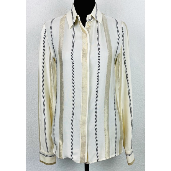 STELLA MCCARTNEY • Gold and Black Striped Silk Button-Down Shirt - Picture 3 of 16